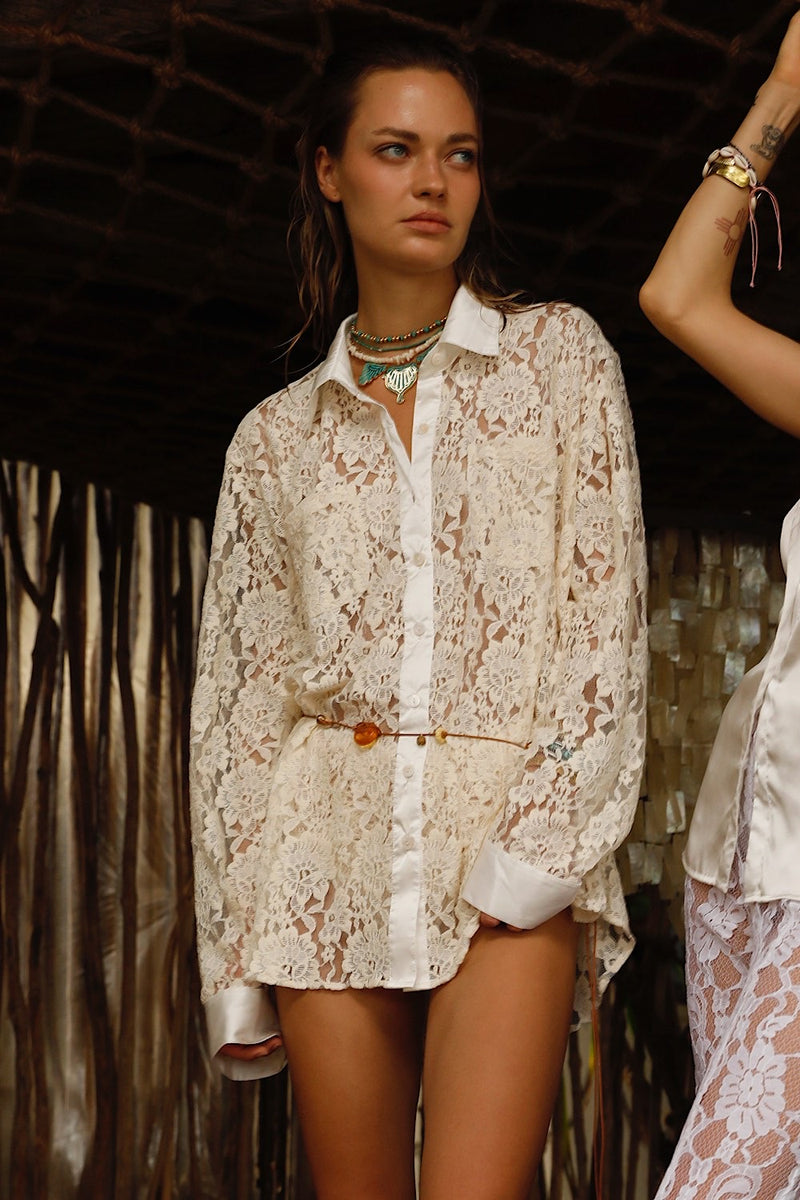 Lorelei Lace + Silk Satin Long Sleeve Shirt