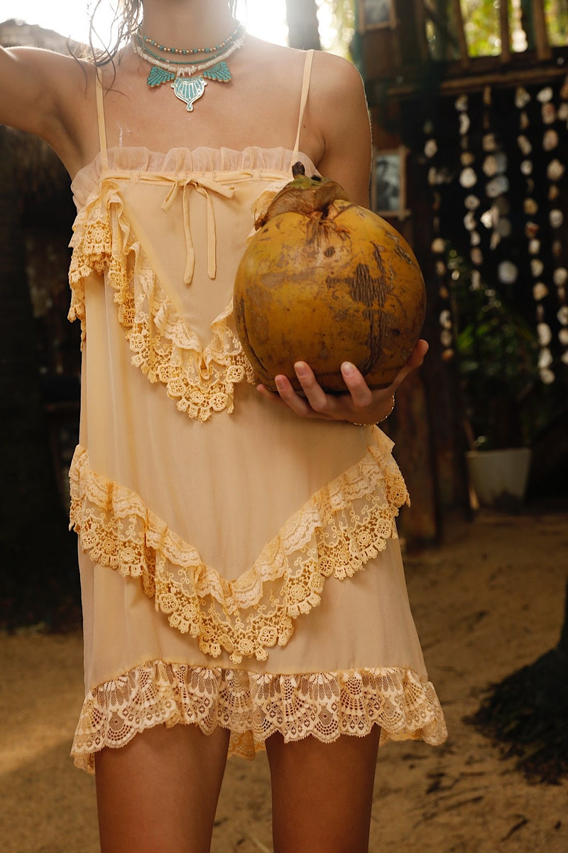 Come Down Easy Silk + Lace Mini Dress