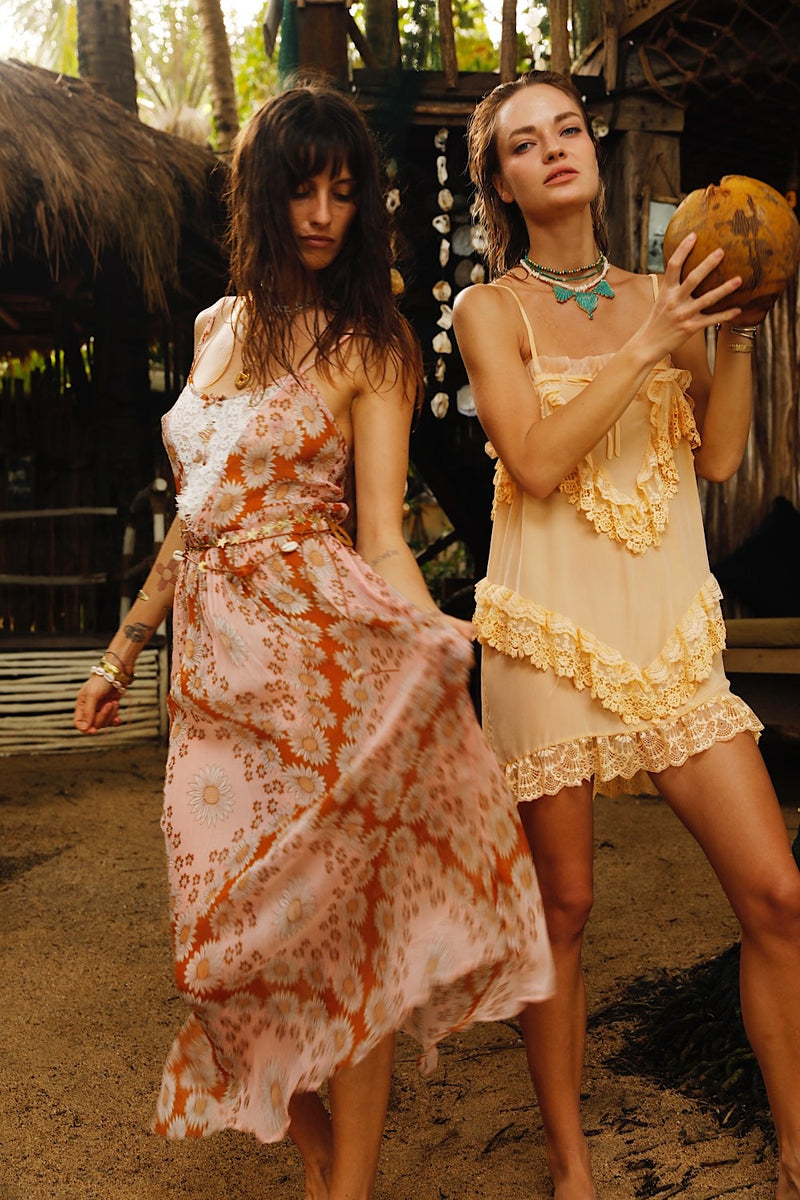 Where You Lead Silk + Lace Maxi Slip Dress - Daisy