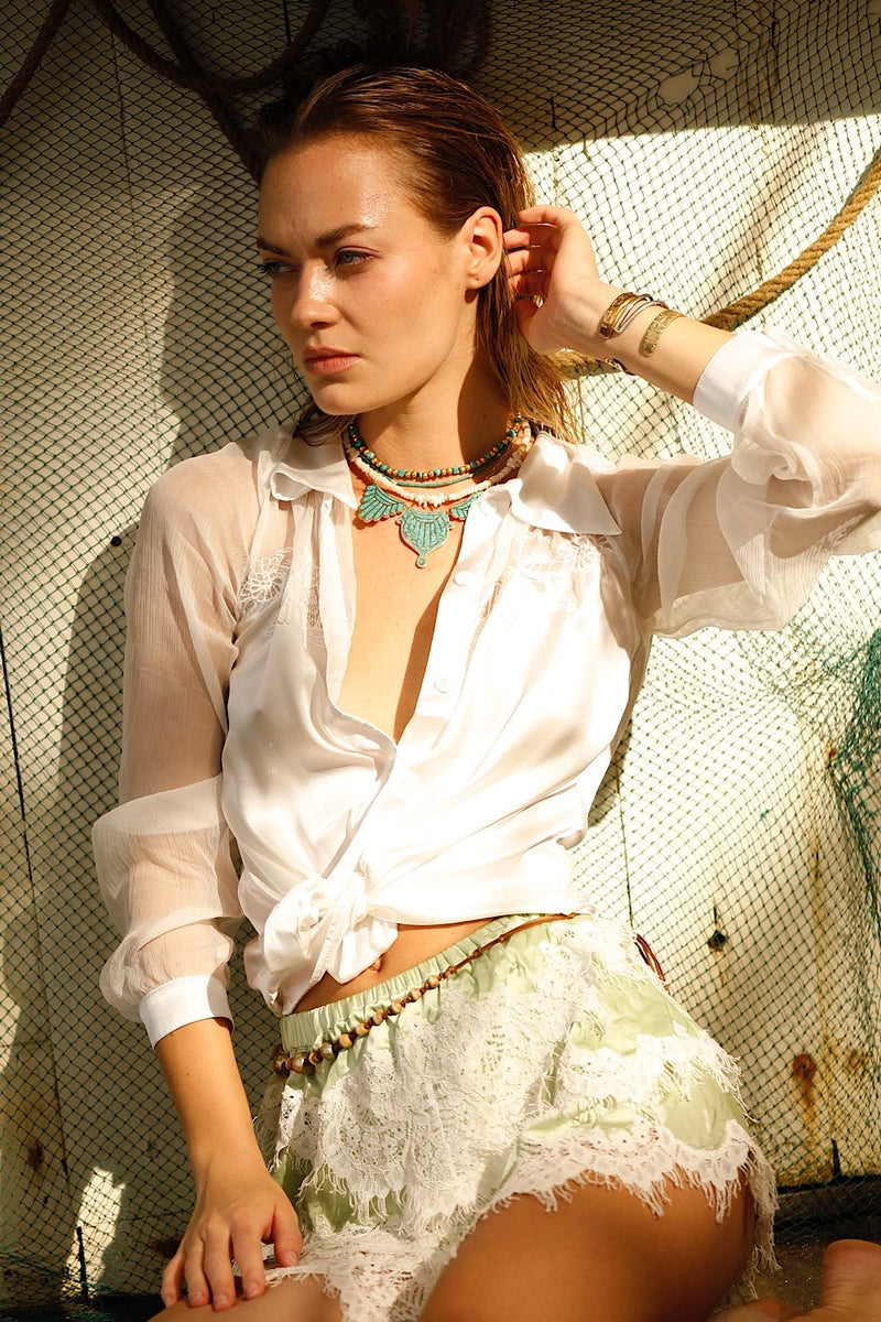 Nights in White Silk Long Sleeve Blouse