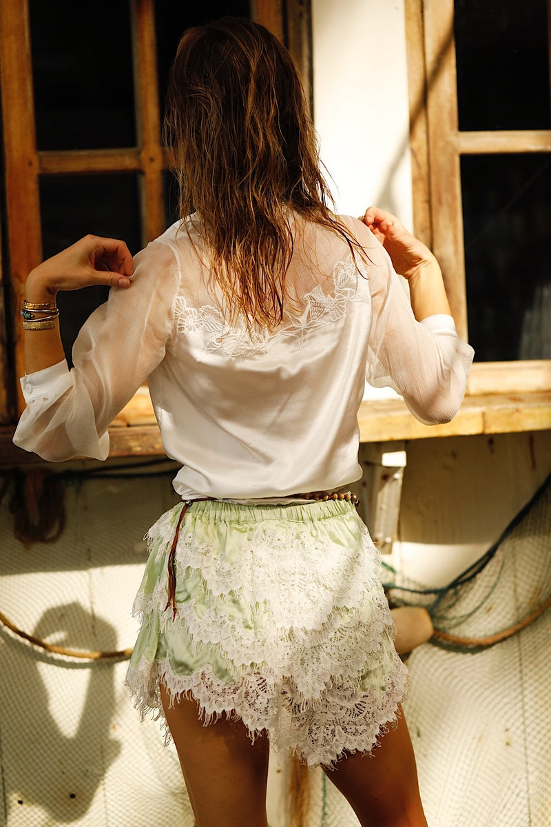 You Belong to Me Silk Satin + Lace Mini Skirt