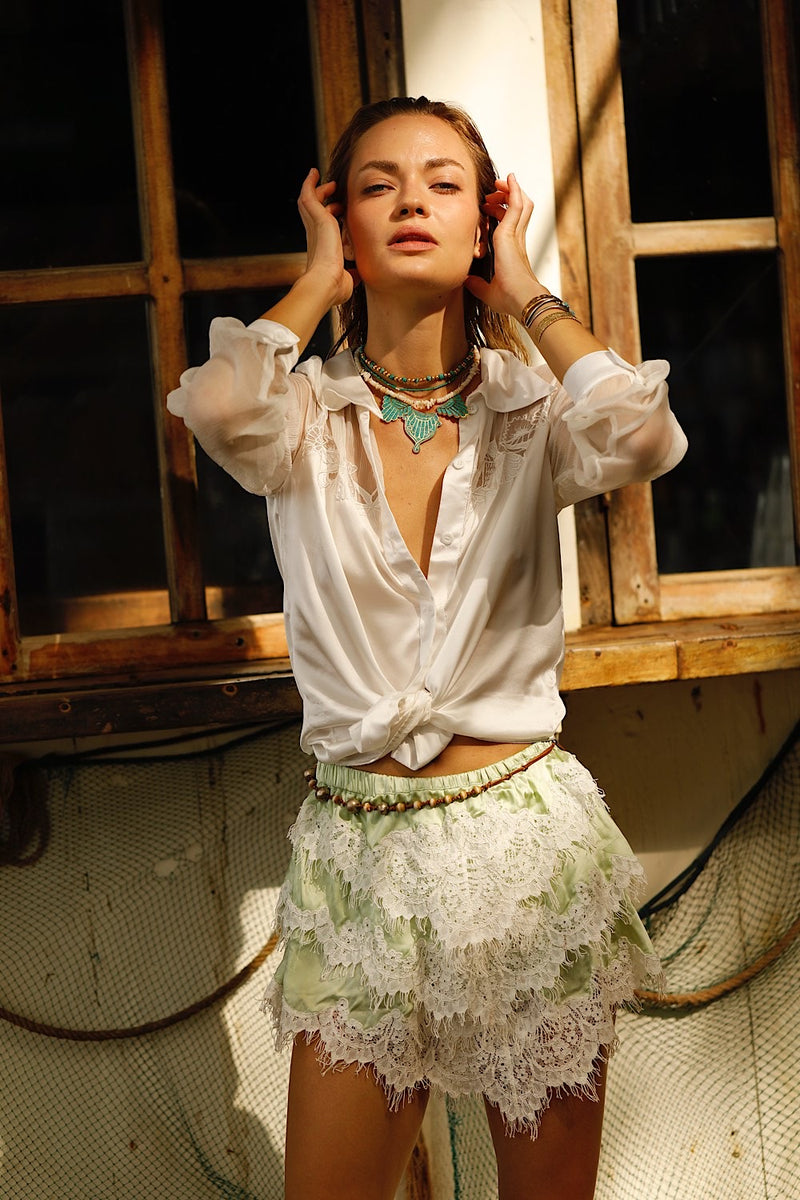 Nights in White Silk Long Sleeve Blouse