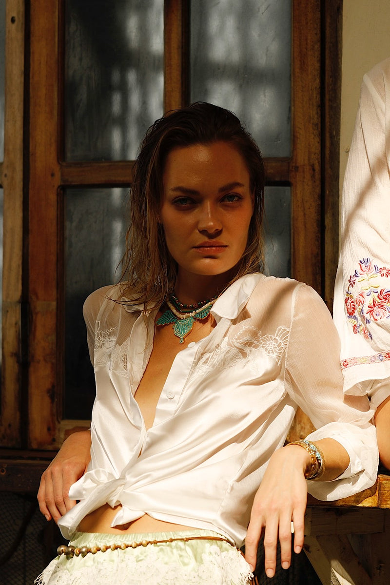 Nights in White Silk Long Sleeve Blouse