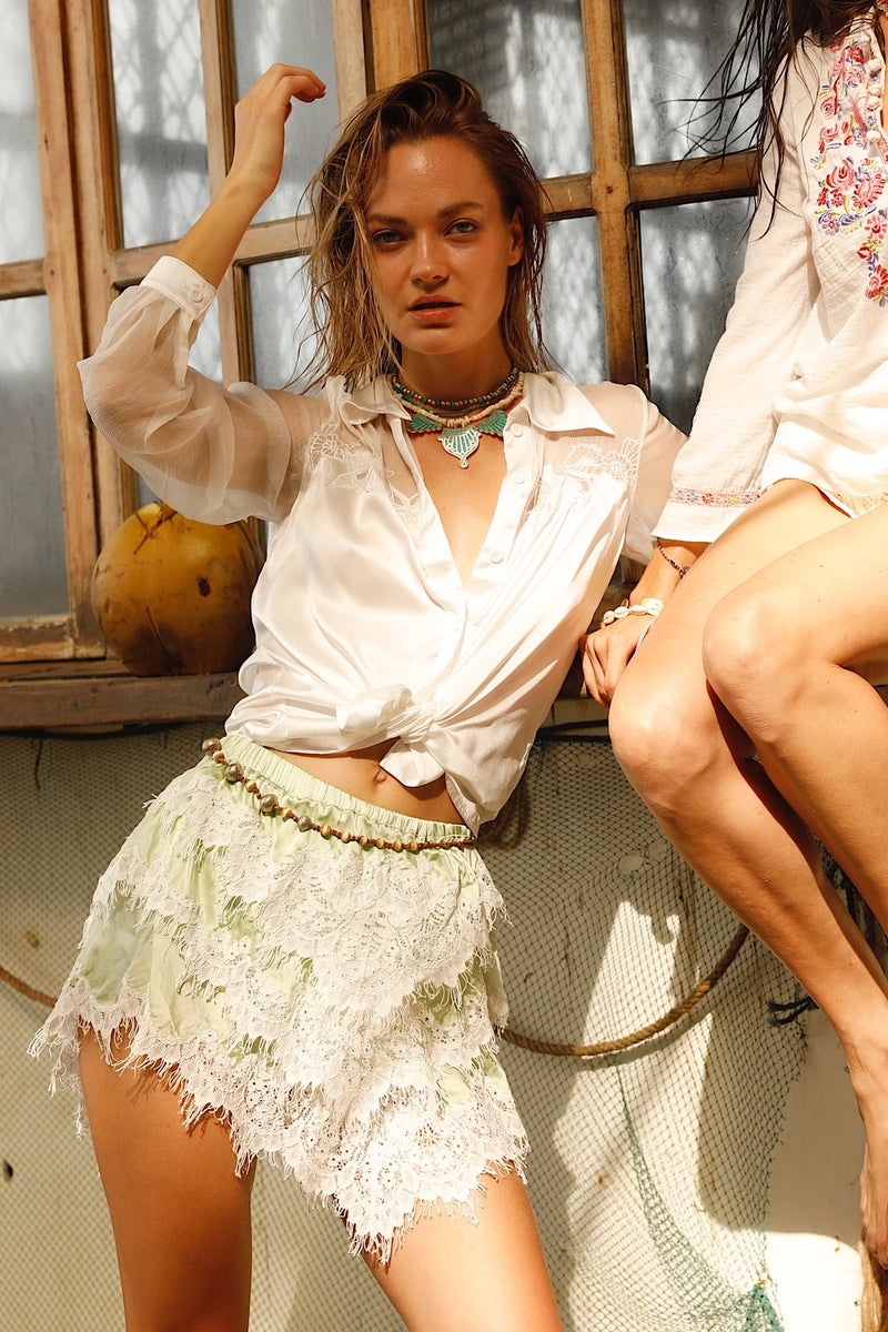 Nights in White Silk Long Sleeve Blouse