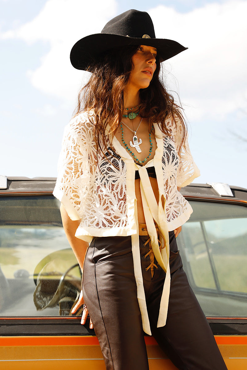 Love Grows Corded Lace + Silk Tie Blouse