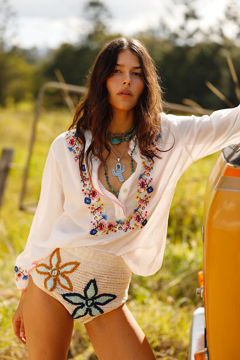 Honey Pie Embroidered Cotton Blouse
