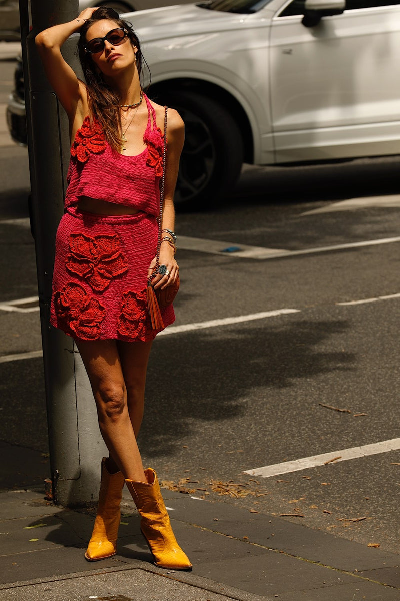 A Kiss Before I Go crochet Flower Skirt - Cherry - Chasing Unicorns