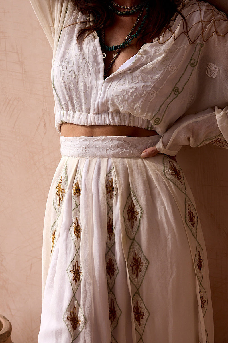A Woman in Love Silk Embroidered Maxi Skirt - Chasing Unicorns