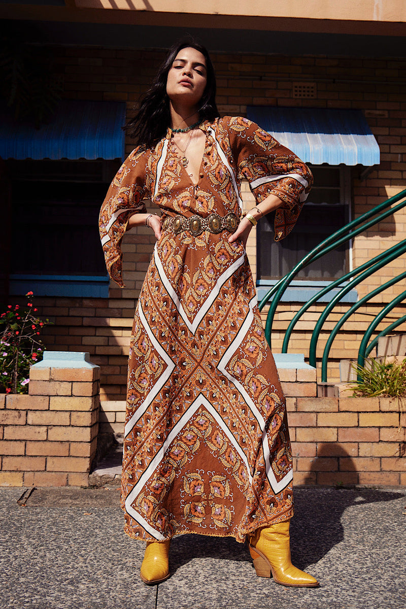 Alabama Getaway Maxi Caftan Dress - Falling Leaves - Chasing Unicorns