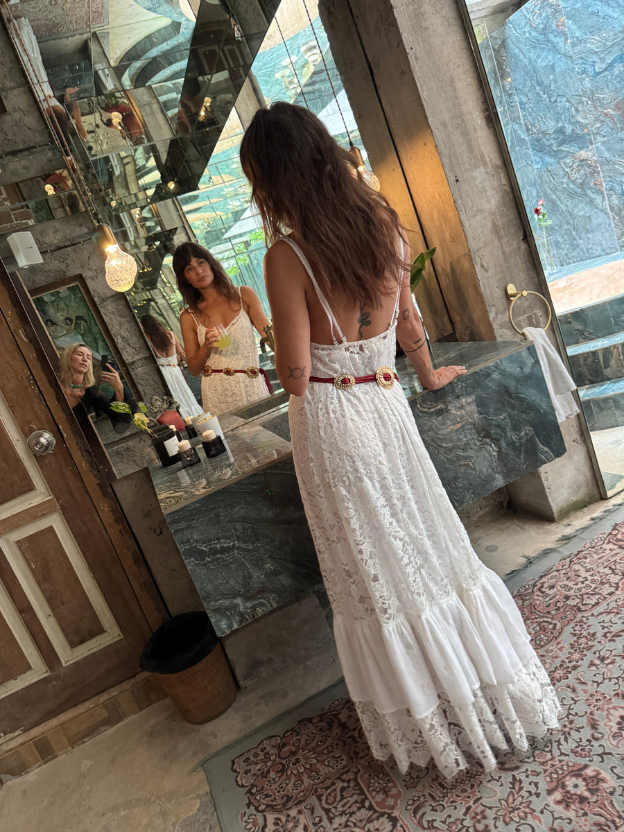 Amongst The Leaves Lace Maxi Slip Dress - Snow - Chasing Unicorns