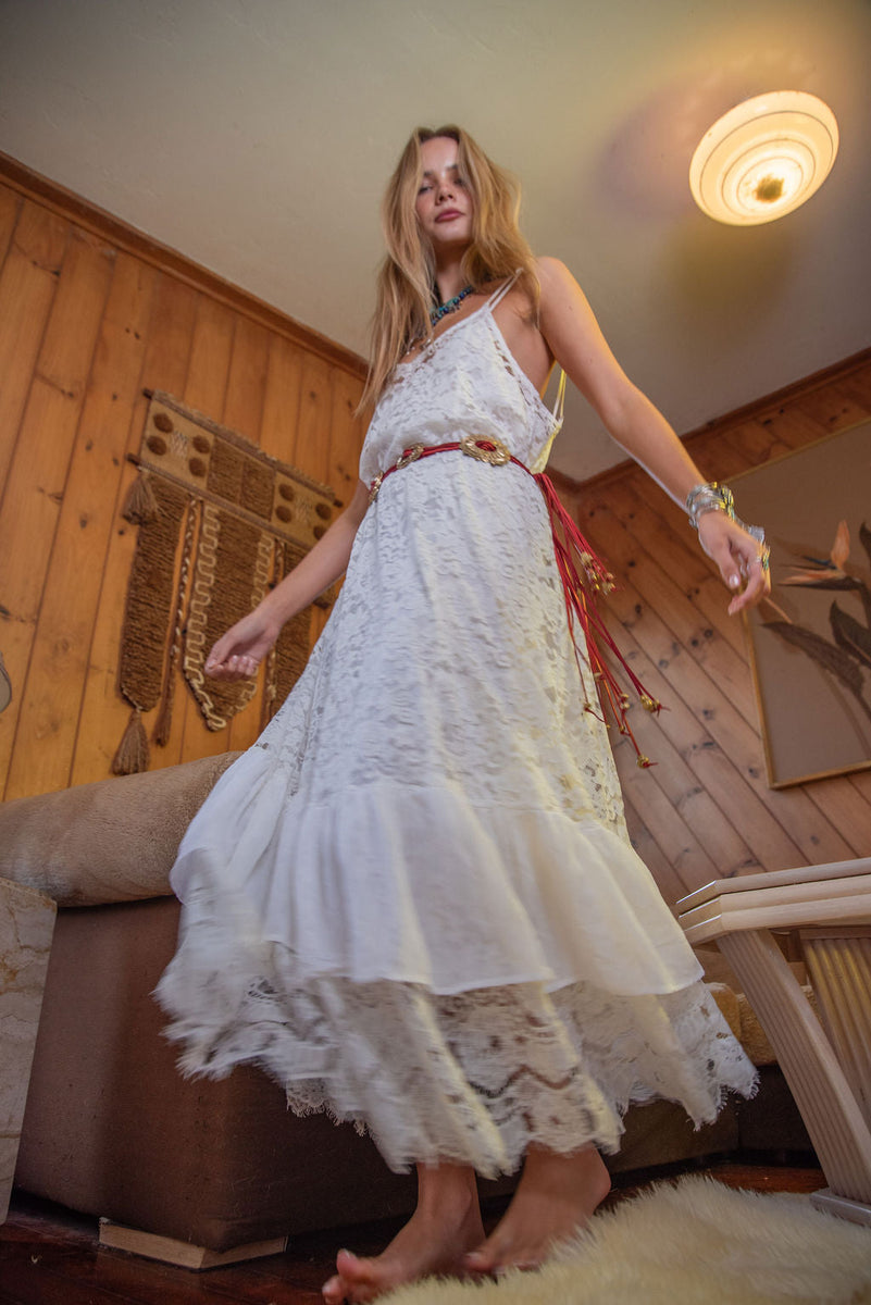 Amongst The Leaves Lace Maxi Slip Dress - Snow - Chasing Unicorns