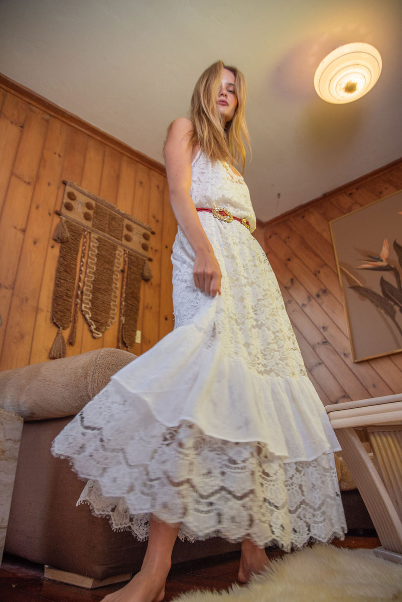 Amongst The Leaves Lace Maxi Slip Dress - Snow - Chasing Unicorns