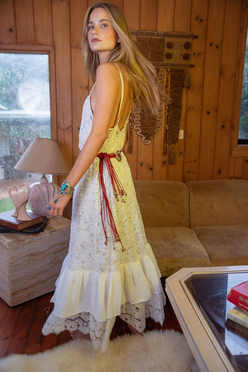 Amongst The Leaves Lace Maxi Slip Dress - Snow - Chasing Unicorns