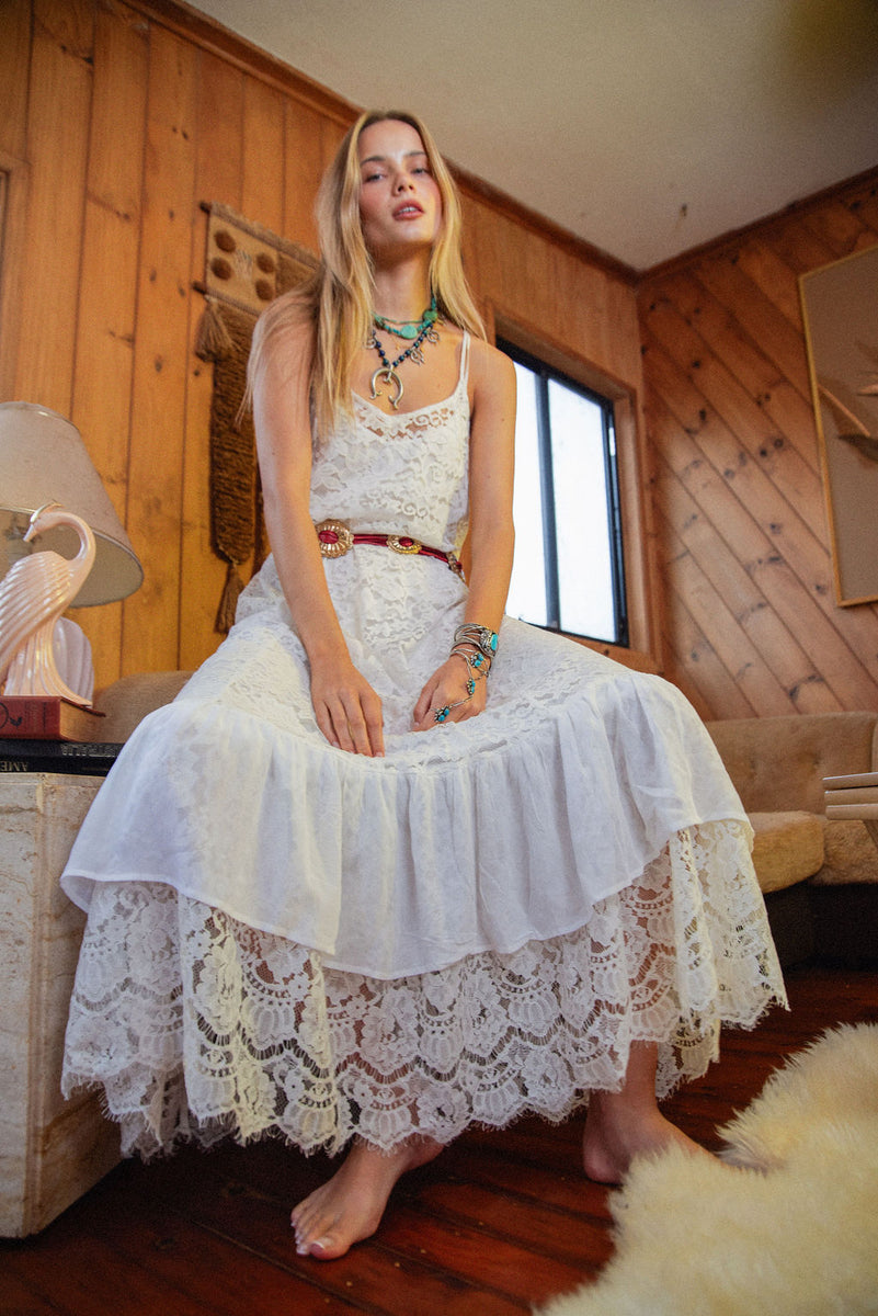 Amongst The Leaves Lace Maxi Slip Dress - Snow - Chasing Unicorns