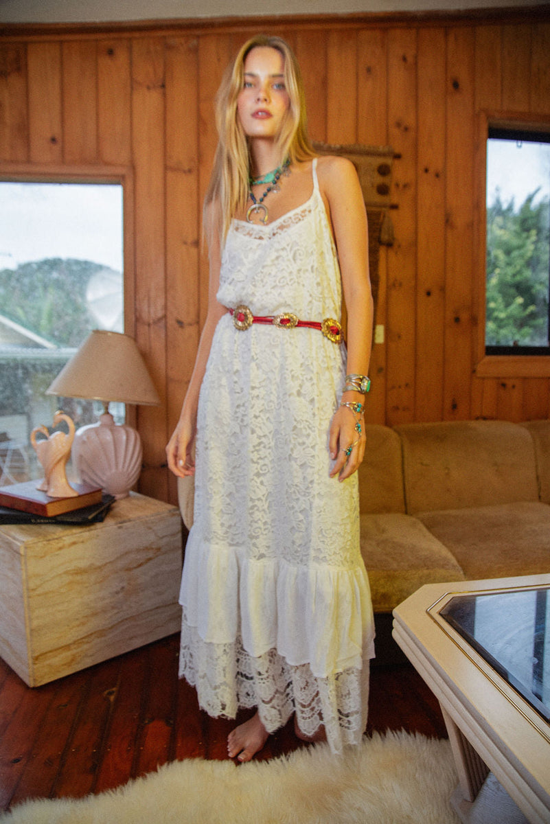 Amongst The Leaves Lace Maxi Slip Dress - Snow - Chasing Unicorns