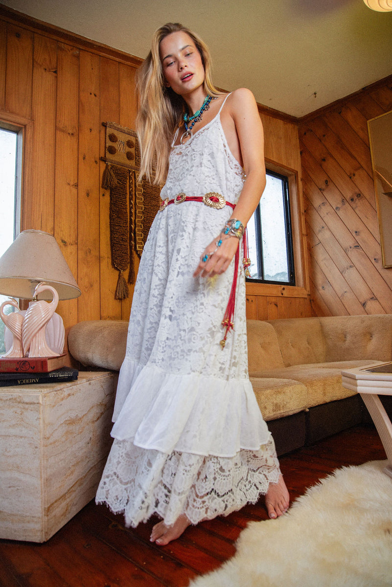 Amongst The Leaves Lace Maxi Slip Dress - Snow - Chasing Unicorns
