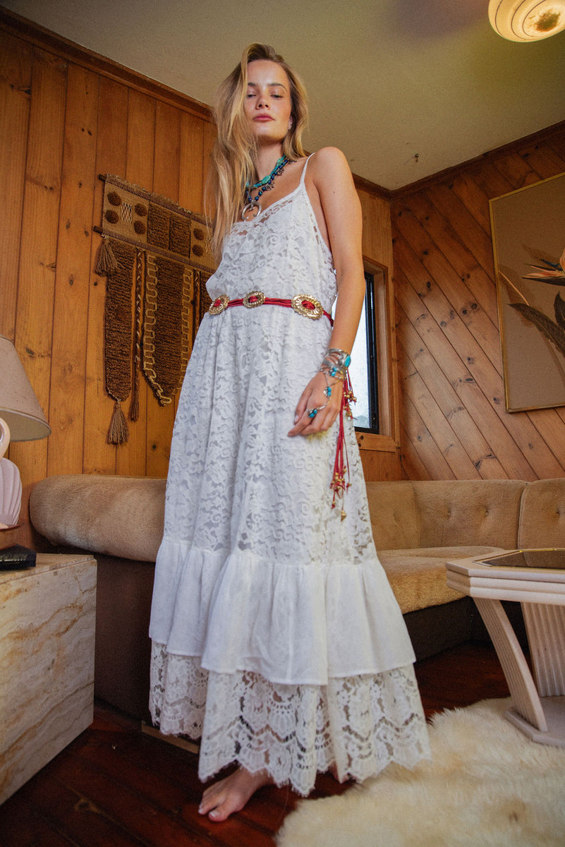 Amongst The Leaves Lace Maxi Slip Dress - Snow - Chasing Unicorns