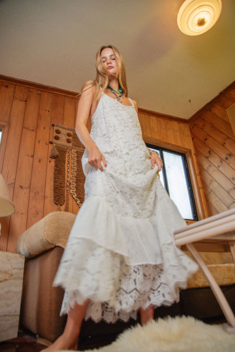 Amongst The Leaves Lace Maxi Slip Dress - Snow - Chasing Unicorns