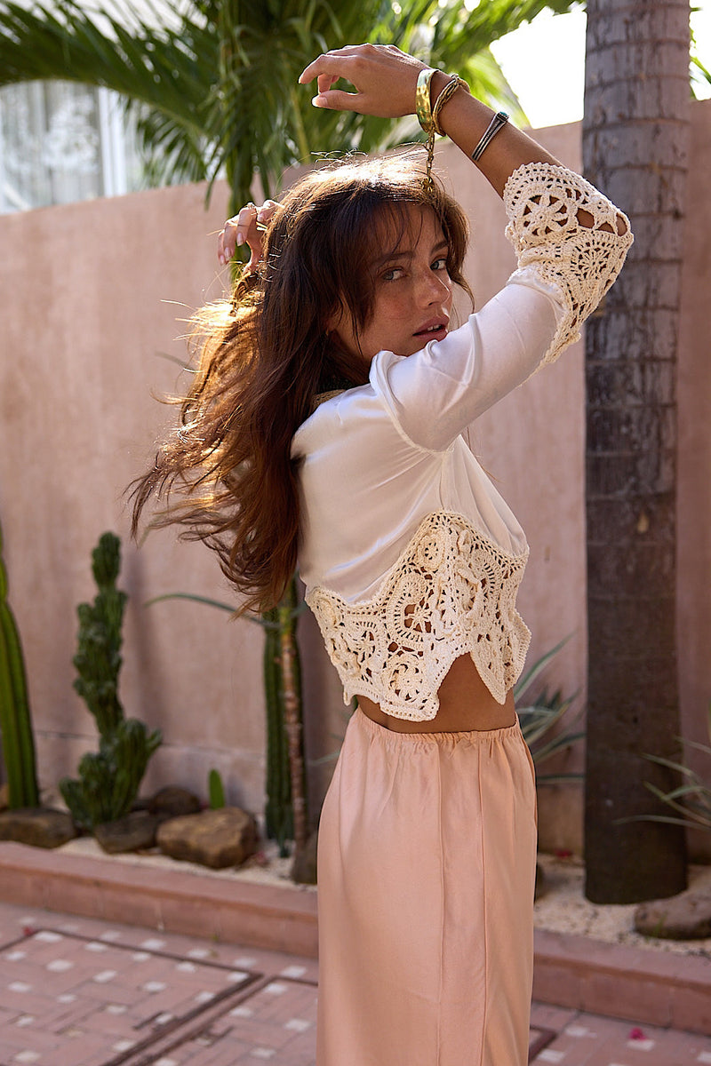 Angie Silk & Cotton Crochet Blouse - Chasing Unicorns