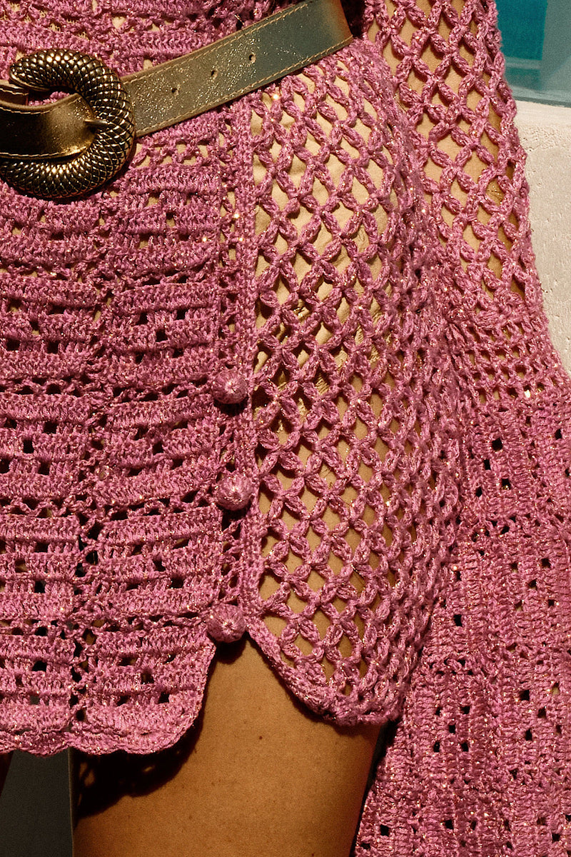 Burning Love Crochet + Lurex Mini Dress - orchid - Chasing Unicorns