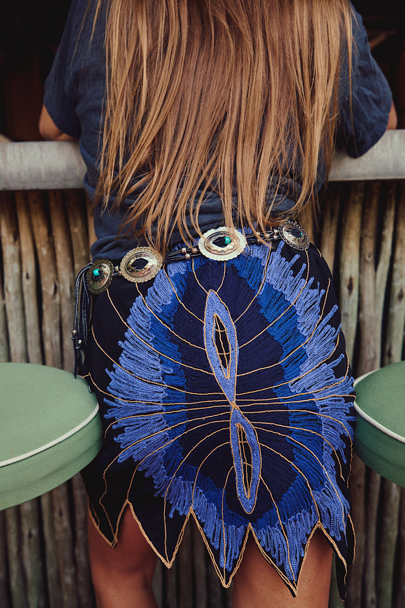 Butterfly Silk Crepe Embroidered Mini Skirt - Chasing Unicorns