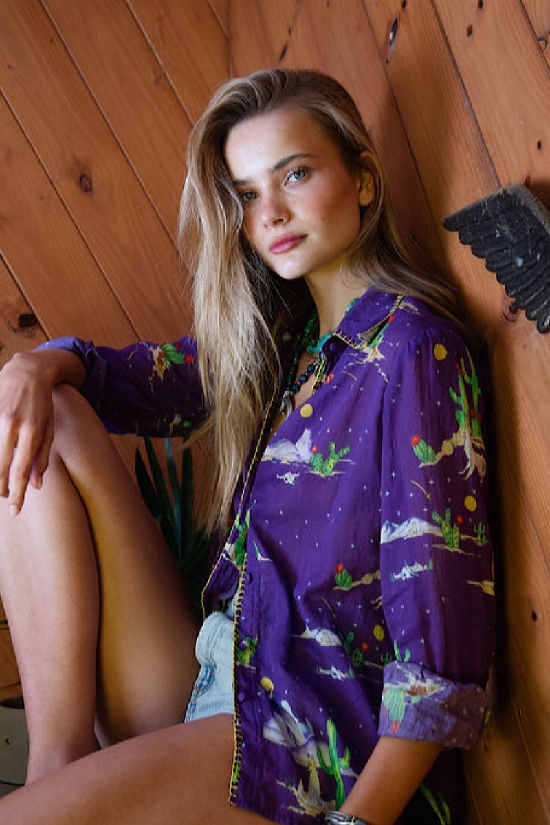 Cactus Tree Cotton Gauze Long Sleeve Shirt - Chasing Unicorns