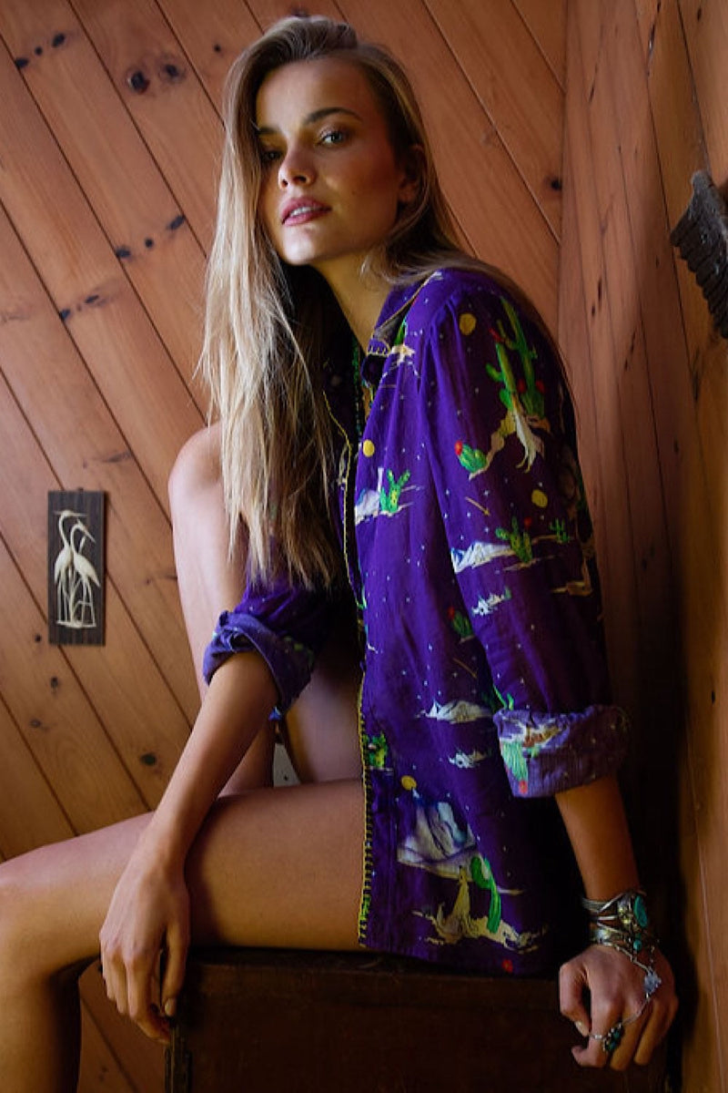 Cactus Tree Cotton Gauze Long Sleeve Shirt - Chasing Unicorns