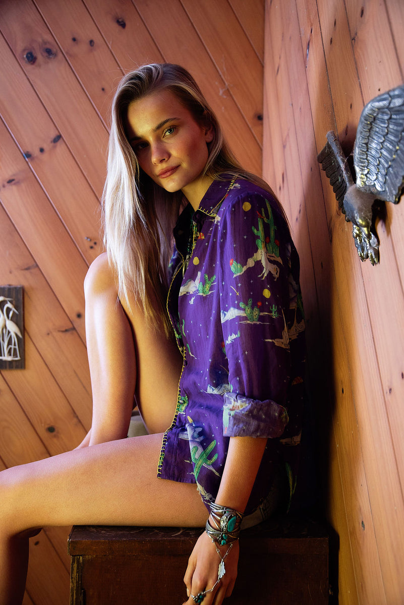 Cactus Tree Cotton Gauze Long Sleeve Shirt - Chasing Unicorns