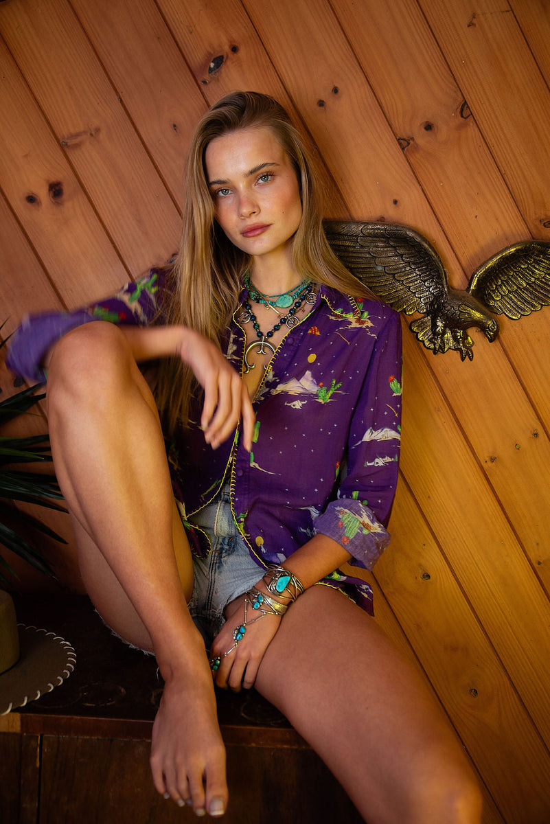 Cactus Tree Cotton Gauze Long Sleeve Shirt - Chasing Unicorns