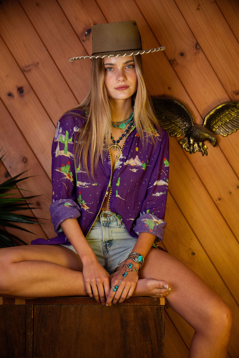 Cactus Tree Cotton Gauze Long Sleeve Shirt - Chasing Unicorns