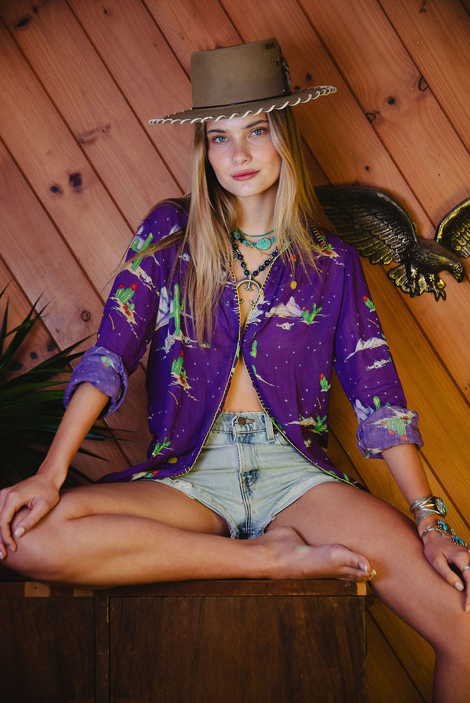 Cactus Tree Cotton Sari Long Sleeve Shirt