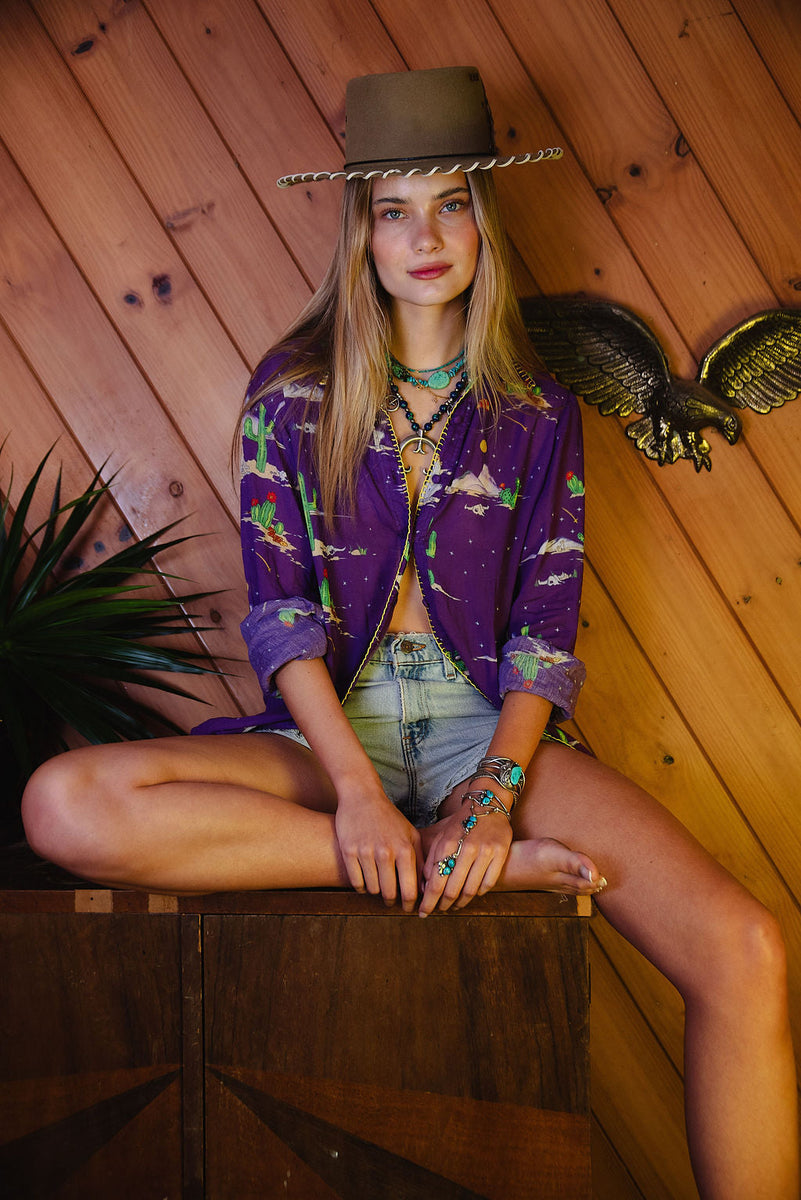 Cactus Tree Cotton Gauze Long Sleeve Shirt - Chasing Unicorns