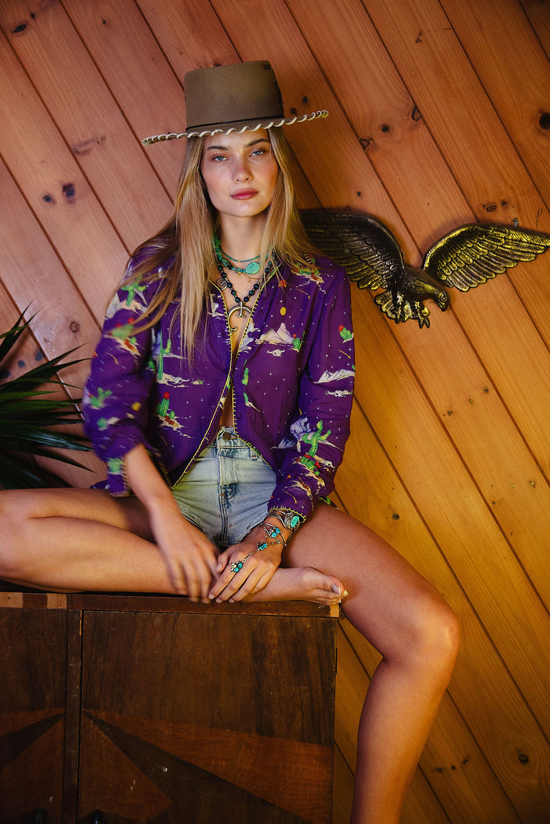 Cactus Tree Cotton Gauze Long Sleeve Shirt - Chasing Unicorns