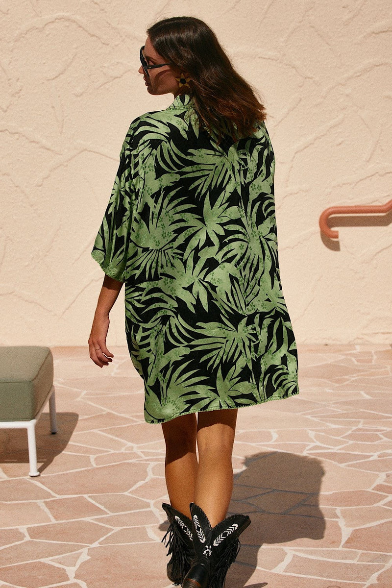 Calypso Blues Silk Jacquard Super Oversized Shirt - Chasing Unicorns