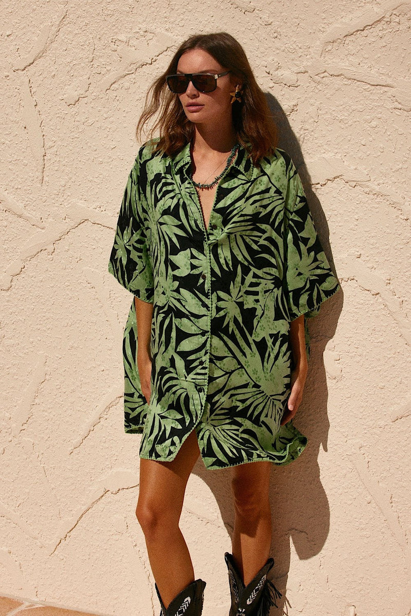 Calypso Blues Silk Jacquard Super Oversized Shirt - Chasing Unicorns