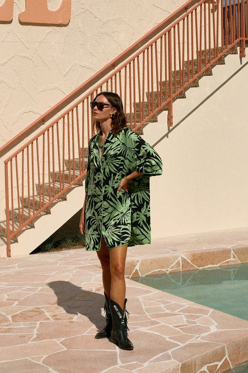 Calypso Blues Silk Jacquard Super Oversized Shirt - Chasing Unicorns