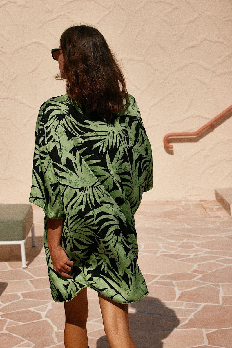 Calypso Blues Silk Jacquard Super Oversized Shirt - Chasing Unicorns