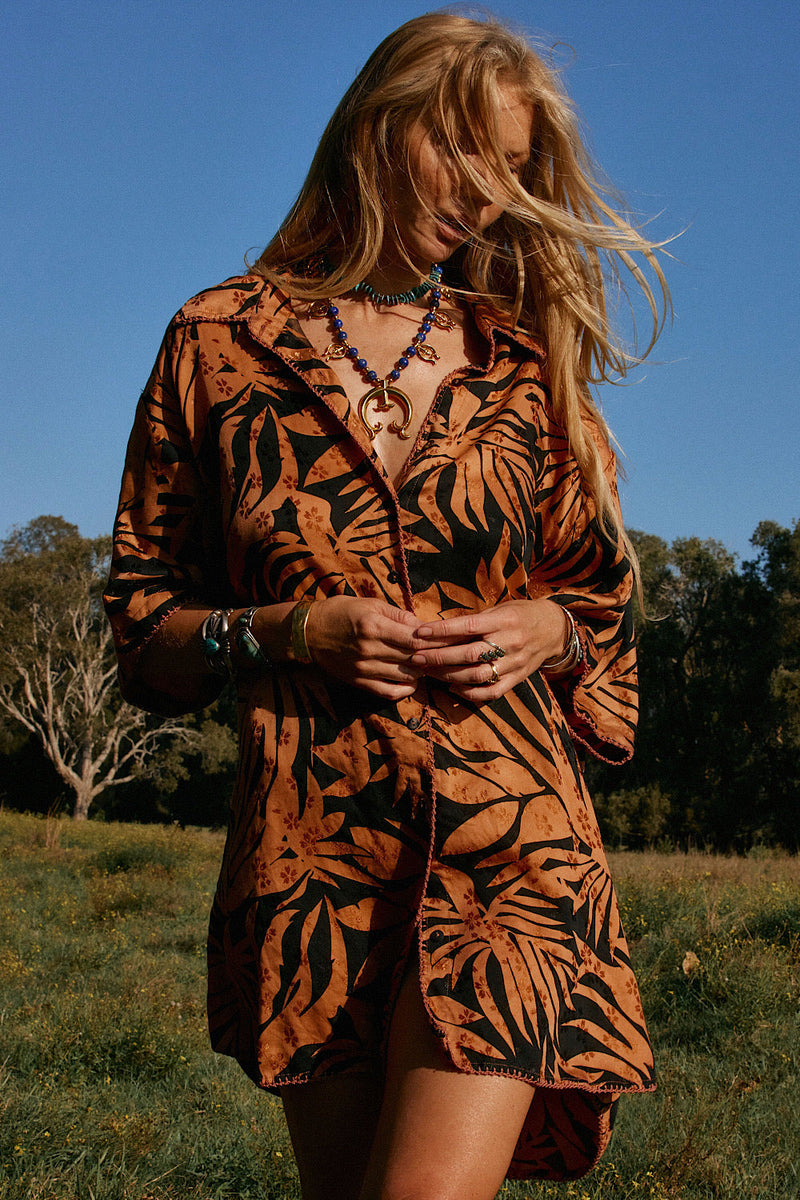 Calypso Blues Silk Jacquard Super Oversized Shirt - Chasing Unicorns