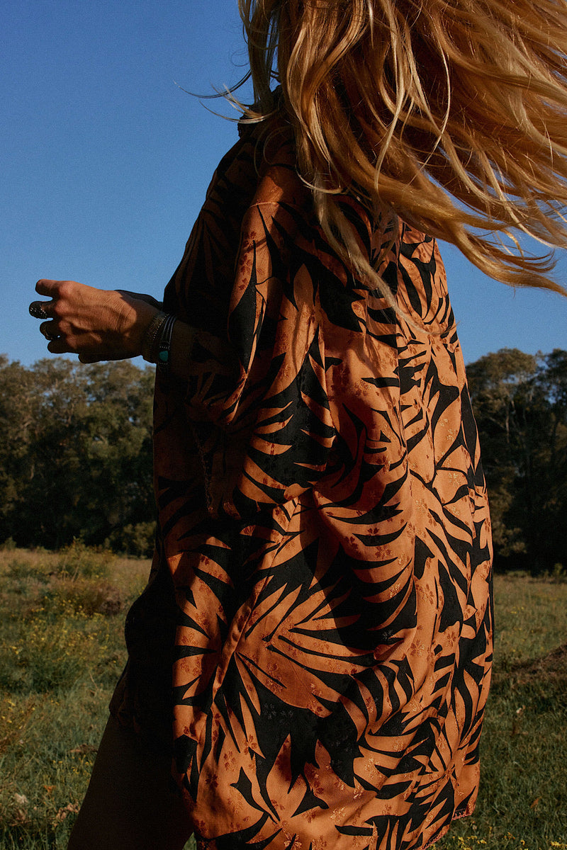 Calypso Blues Silk Jacquard Super Oversized Shirt - Chasing Unicorns