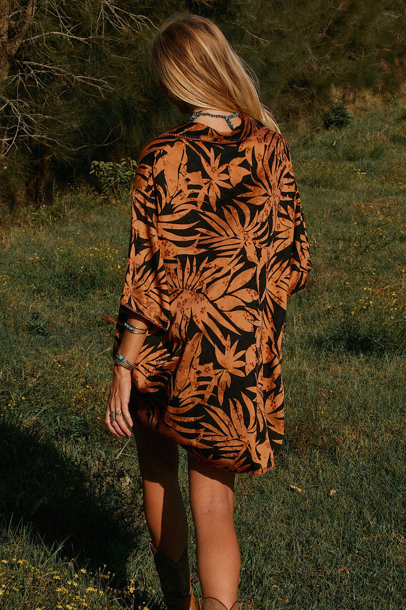 Calypso Blues Silk Jacquard Super Oversized Shirt - Chasing Unicorns