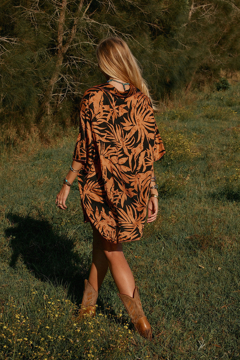 Calypso Blues Silk Jacquard Super Oversized Shirt - Chasing Unicorns