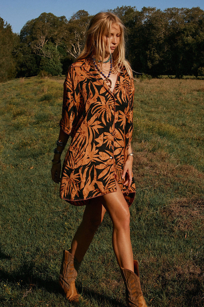 Calypso Blues Silk Jacquard Super Oversized Shirt - Chasing Unicorns