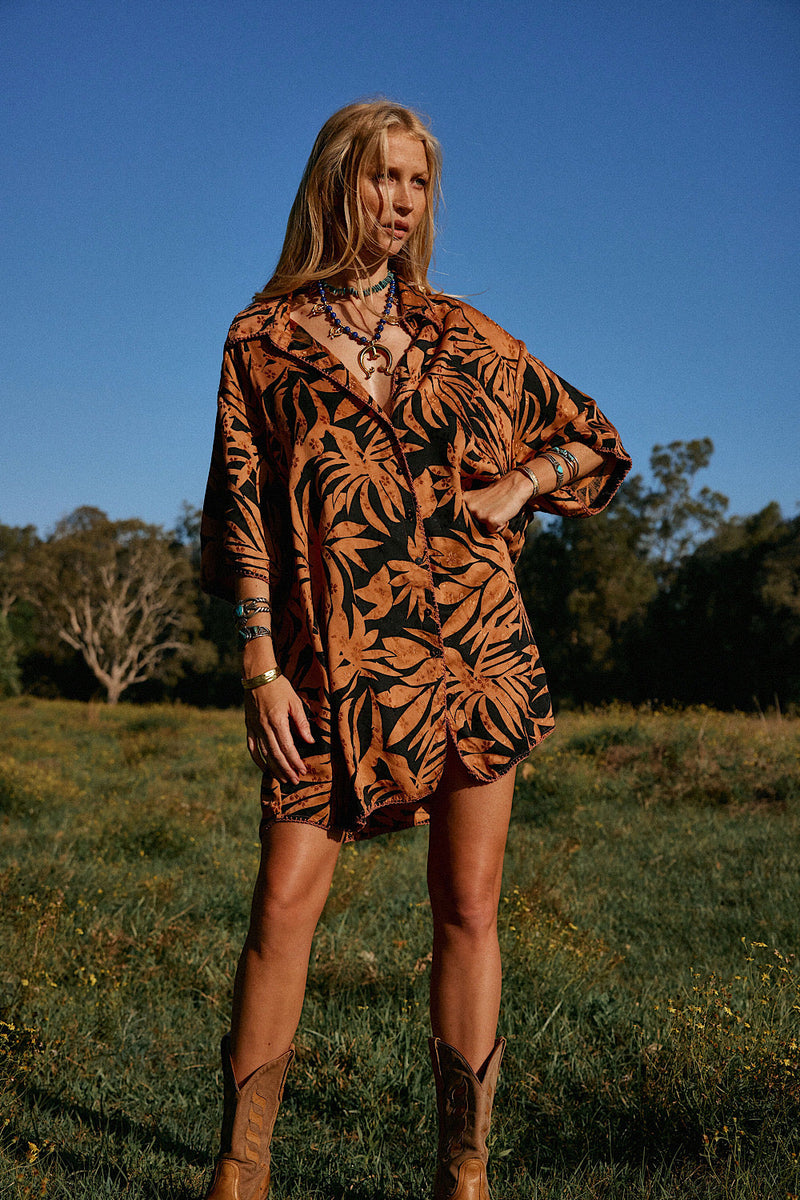 Calypso Blues Silk Jacquard Super Oversized Shirt - Chasing Unicorns