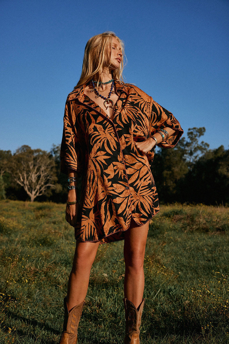 Calypso Blues Silk Jacquard Super Oversized Shirt - Chasing Unicorns