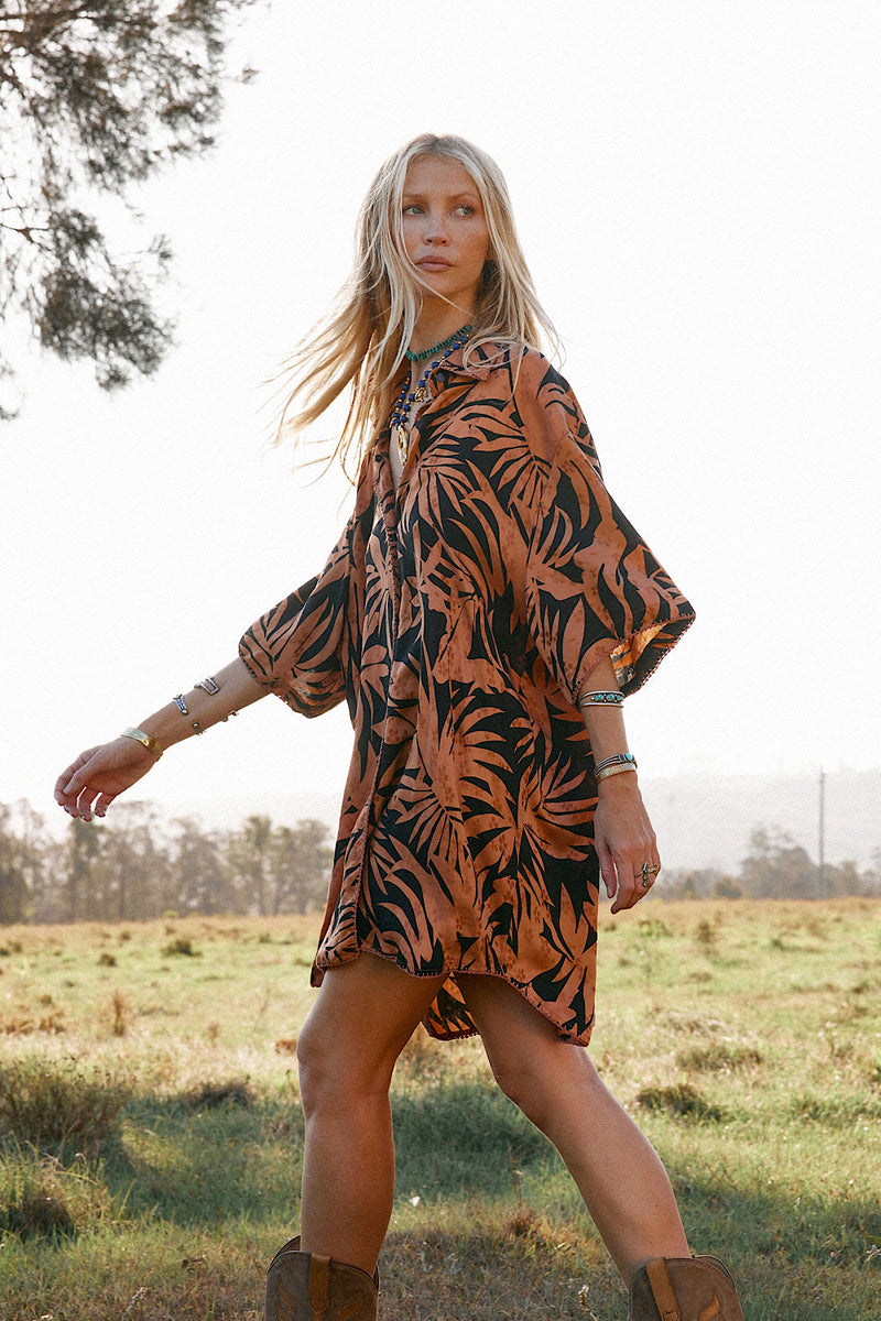 Calypso Blues Silk Jacquard Super Oversized Shirt - Chasing Unicorns