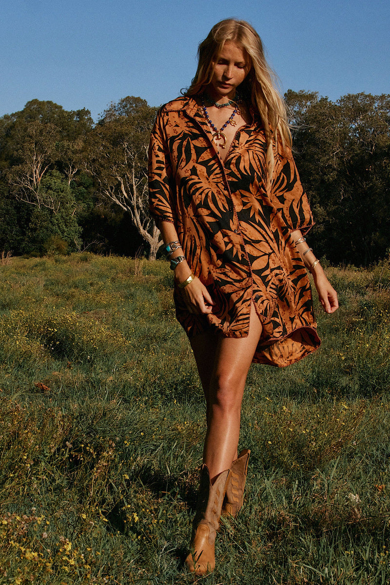 Calypso Blues Silk Jacquard Super Oversized Shirt - Chasing Unicorns