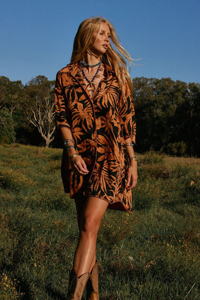 Calypso Blues Silk Jacquard Super Oversized Shirt