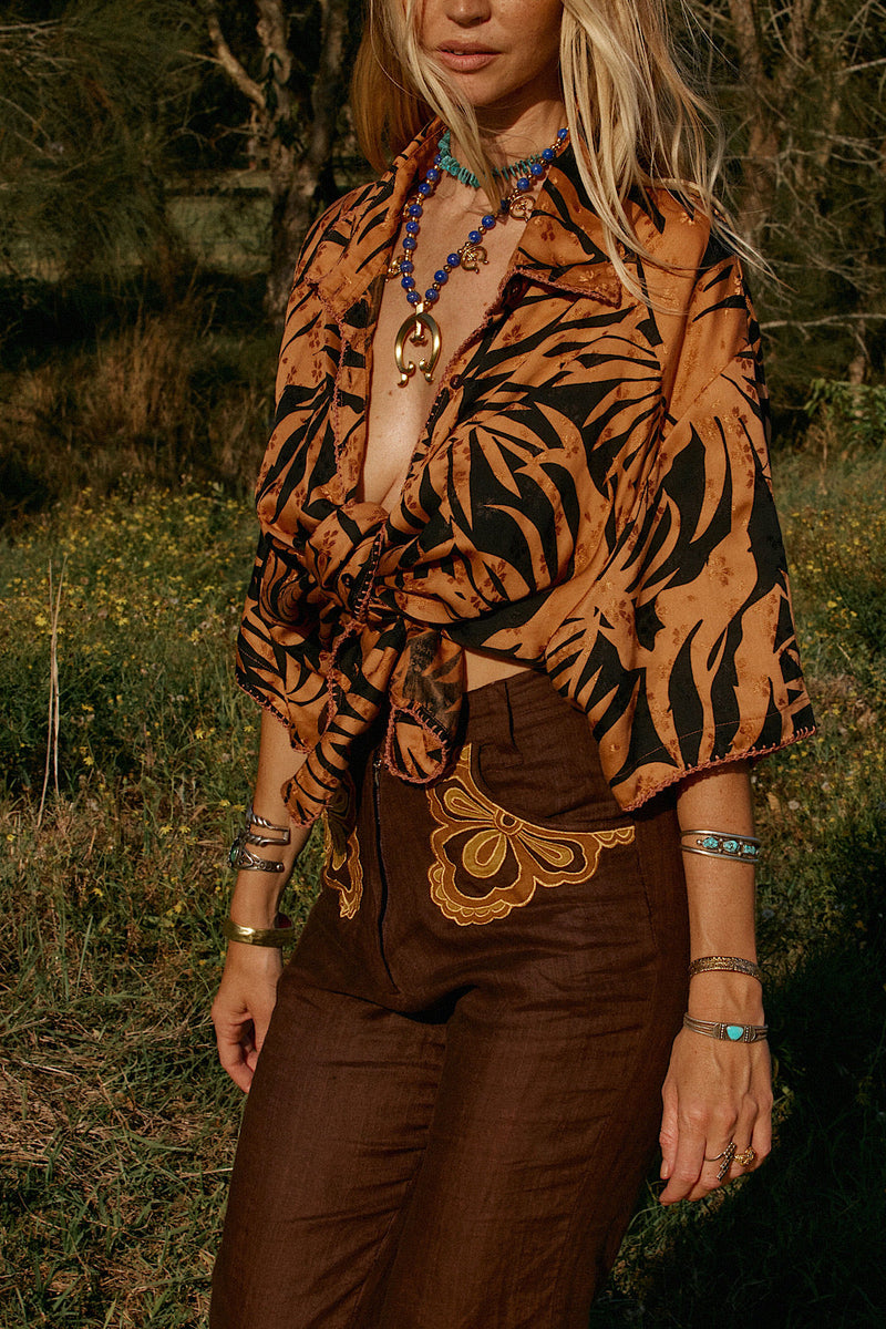 Calypso Blues Silk Jacquard Super Oversized Shirt - Chasing Unicorns