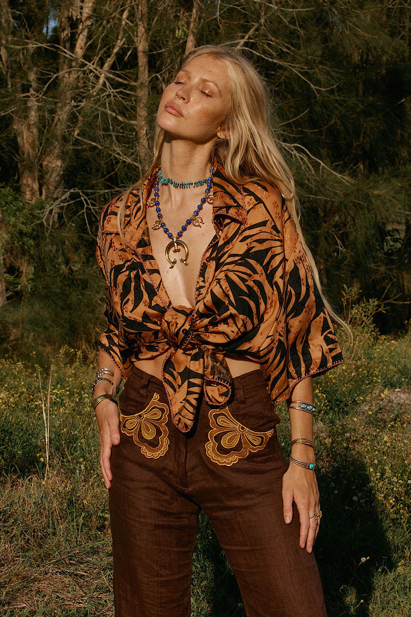 Calypso Blues Silk Jacquard Super Oversized Shirt - Chasing Unicorns