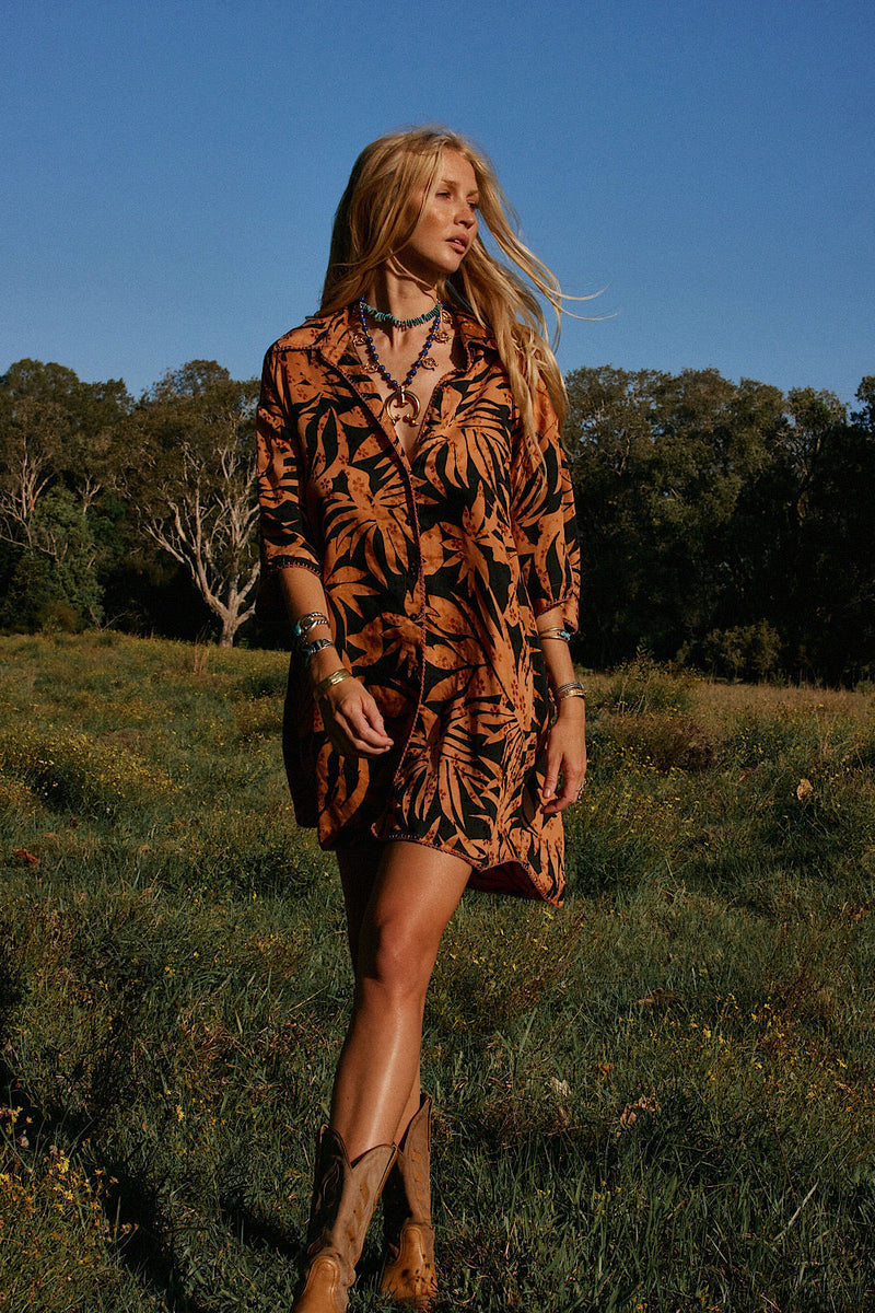 Calypso Blues Silk Jacquard Super Oversized Shirt - Chasing Unicorns